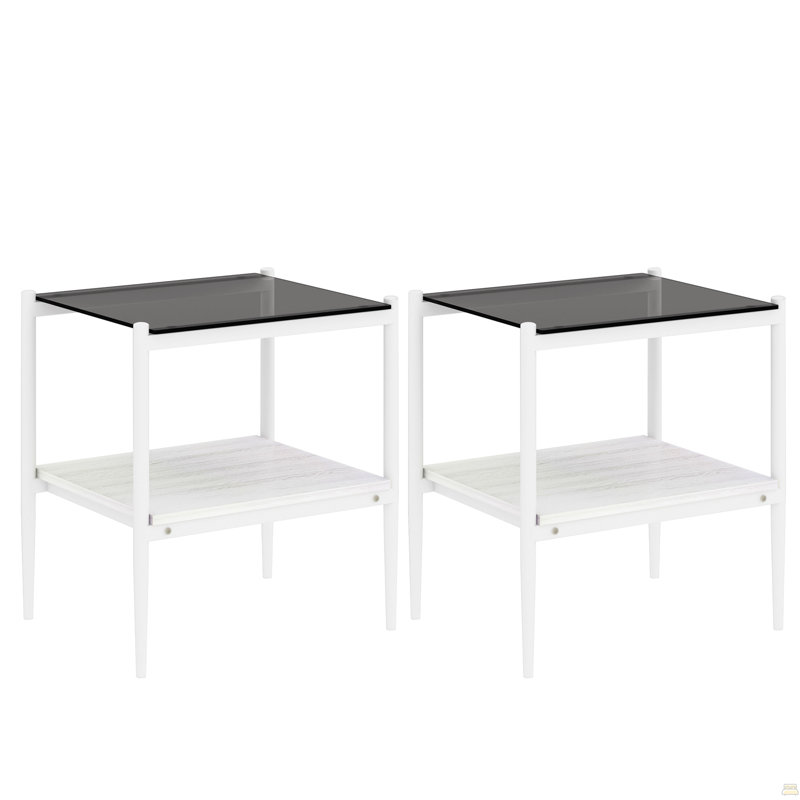 Coffee Table And End Tables Set Of 3, Tempered Glass Table With MDF Layer, White, Gray
