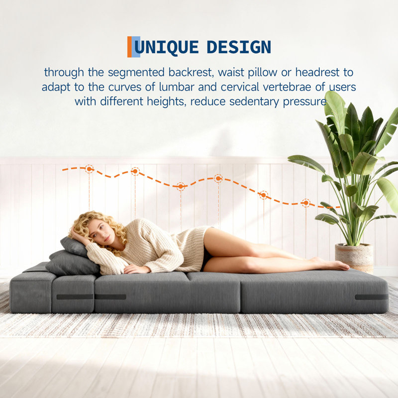Canapé-lit pliant, canapé-lit convertible 4-en-1 avec coussin, futon simple avec support pour le dos