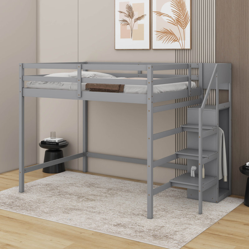 Lit mezzanine double avec garde-robe, Gris