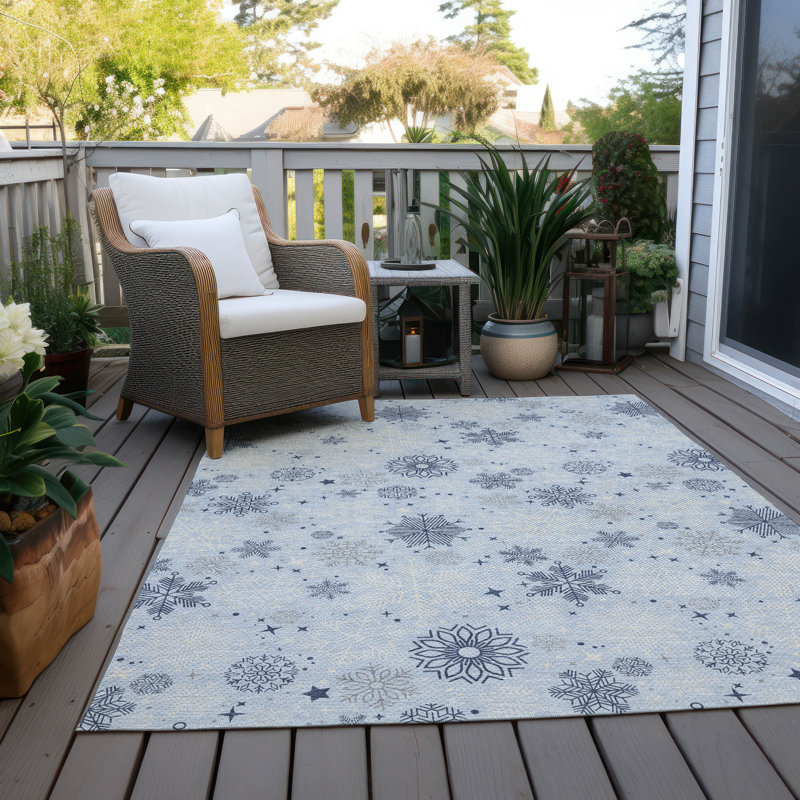 Tapis de Noël flocon de neige Xhevrie intérieur / extérieur lavable à la machine, Rectangulaire 3 pi x 5 pi