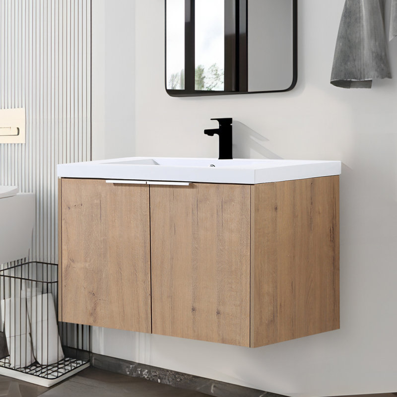 Drumfin 29.5'' Single Bathroom Vanity with Resin Top, Imitative Oak