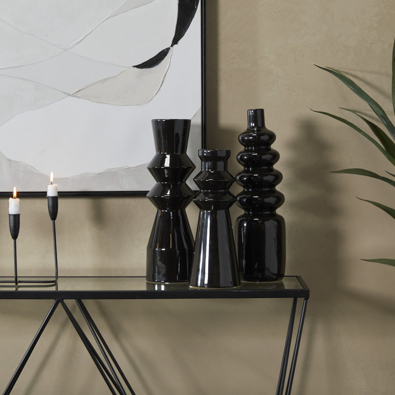 Ensemble de 3 vases de table en grès , Noir
