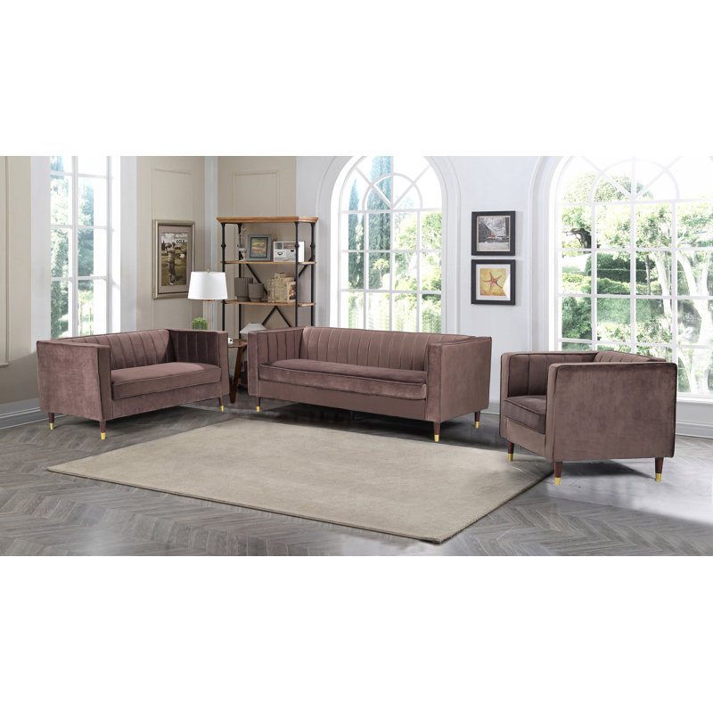 Ensemble de salon en velours Louis, 3 pièces 1 canapé 1 causeuse 1 fauteuil, Beige