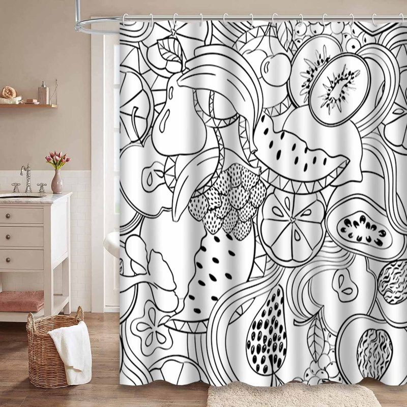 Rideau de douche psychédélique à motif de fruits avec 12 crochets, L 72 po x l 78 po