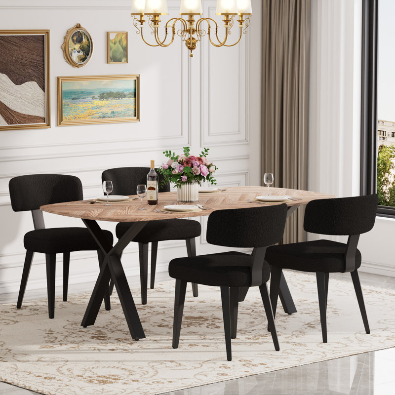71in Rectangle MDF Pedestal Dining Set, 5 Pieces: Table, 4 Chairs