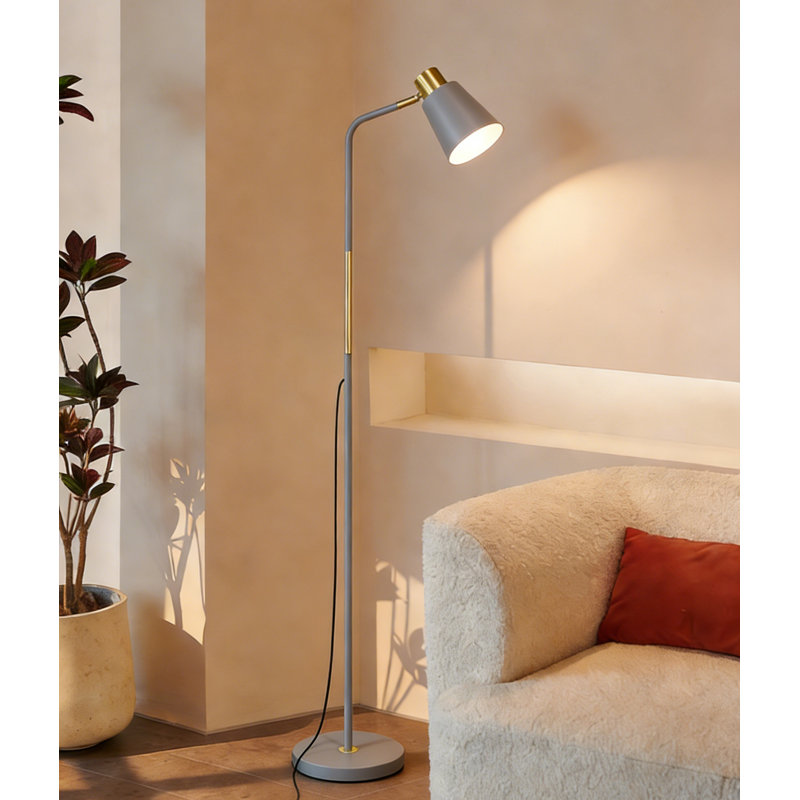 Floor Lamp,Reading Standing Floor Lamp, Adjustable Metal Heads, LED Bulb Included, Gray
