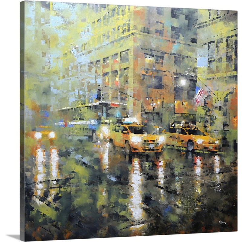 «Manhattan orange and green» par Mark Lague, reproduction d'art sur toile, Toile tendue, H 36 po x l 36 po x P 1,25 po