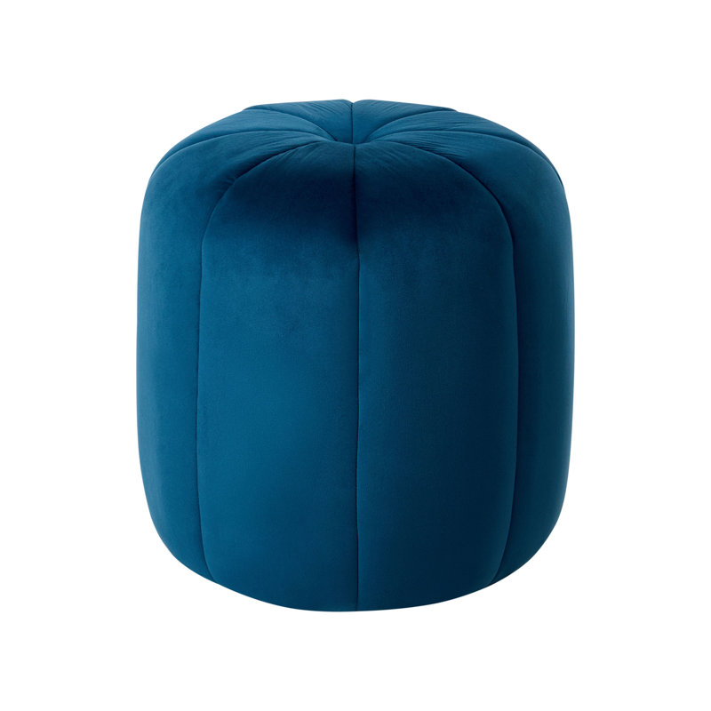40cm Wide Tufted Oval No Pattern Pouffe Ottoman, Blue