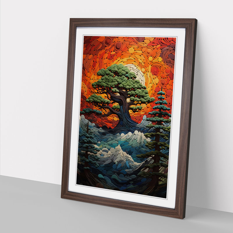 Pine Tree Futurism No.2 - Single Picture Frame Print on Wood, Walnut Framed, 46cm H x 34cm W x 2cm D