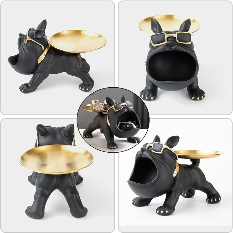 Resin Bulldog Statue w/Storage Tray, French Bulldog Storage Decoration