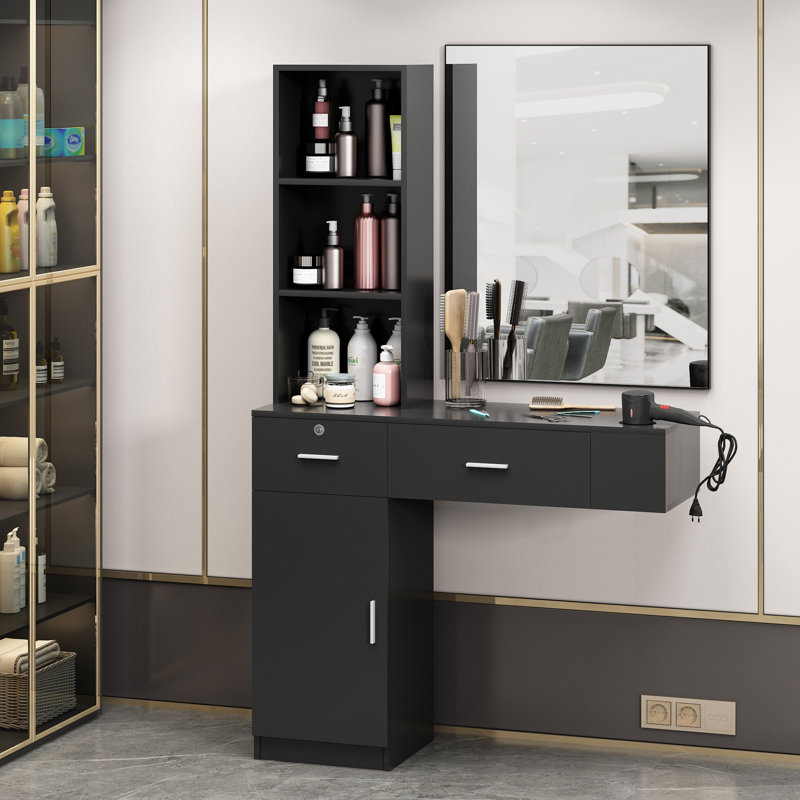 Station de salon en bois avec miroir