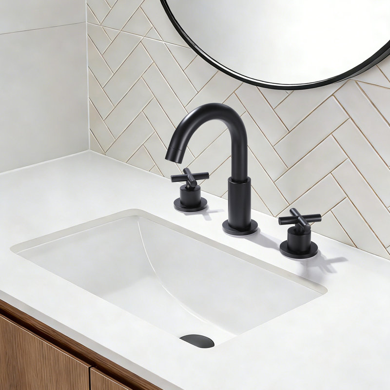 8-2/5" Solid Brass Two Handle Widespread Bathroom Sink Faucet With Drain Assembly, Matte Black, Cross Handle