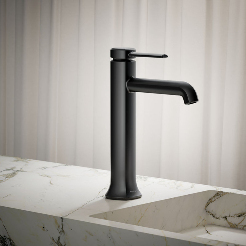 Robinet de lavabo vasque à poignée simple avec drain occasion, Noir mat, 0,5 gallons par minute