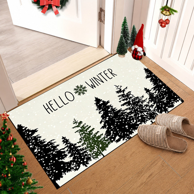 Tapis de porte antidérapant intérieur/extérieur, 61 x 91 cm, motif de silhouette d'arbre d'hiver noir, 24 po x 36 po