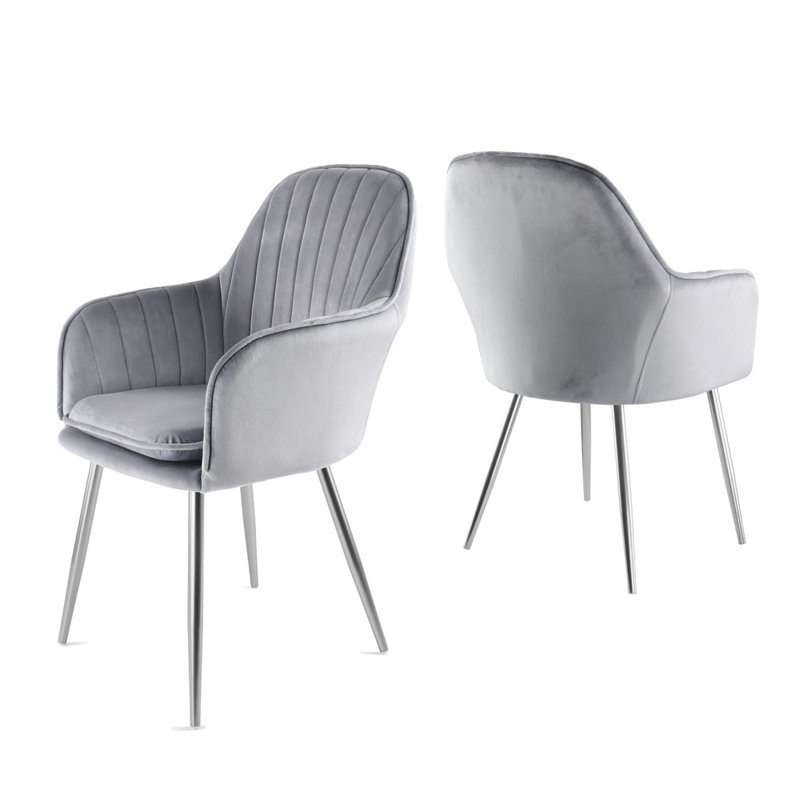 Pugliese Velvet Armchair, Grey, Silver