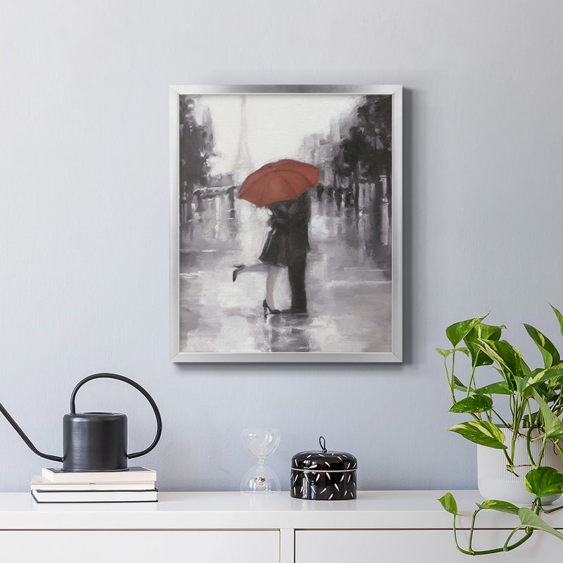 Toile encadrée «Caught in the Rain» de qualité supérieure - prête à être accrochée, Argent, H 24 po x l 20 po