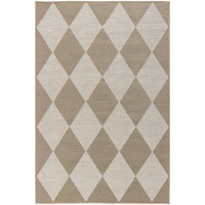Tapis lavable et antidérapant à motif géométrique naturel et ivoire 4 pi x 6 pi