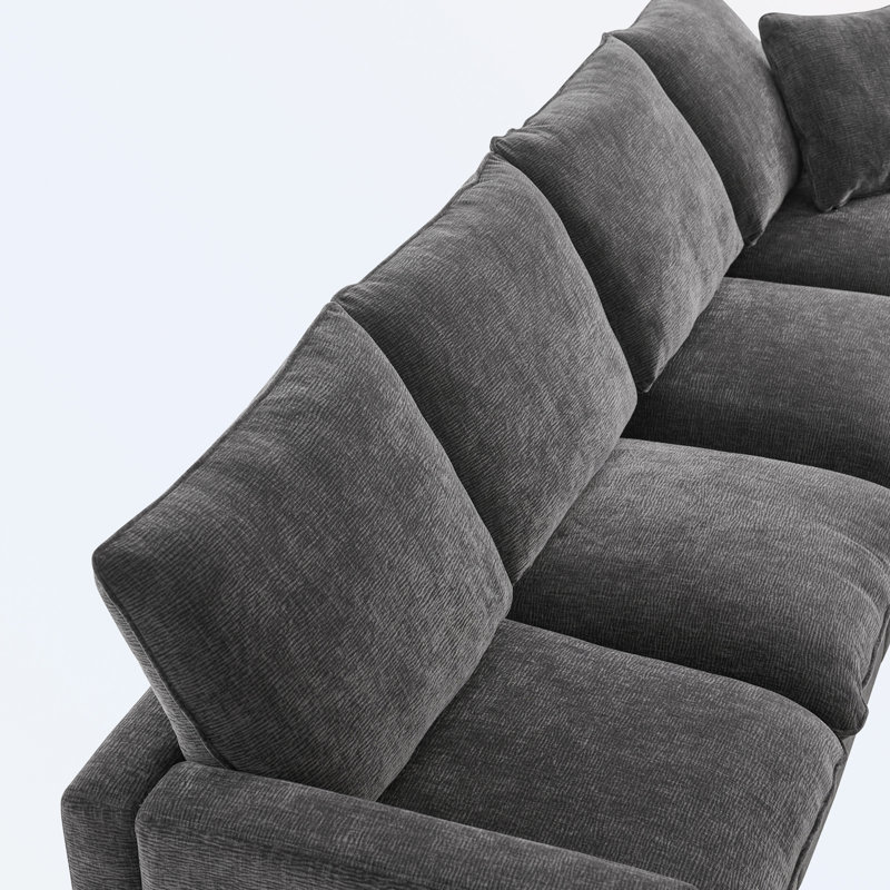 Modern L Shape Modular Sectional Sofa 5 Seat Chenille Couch with 2 Pillows Combinable for Room, Black Chenille