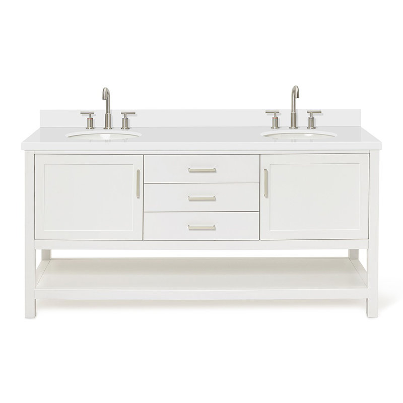 Bayhill 73'' W Double Vanity, Oval, White, Carrara White Quartz