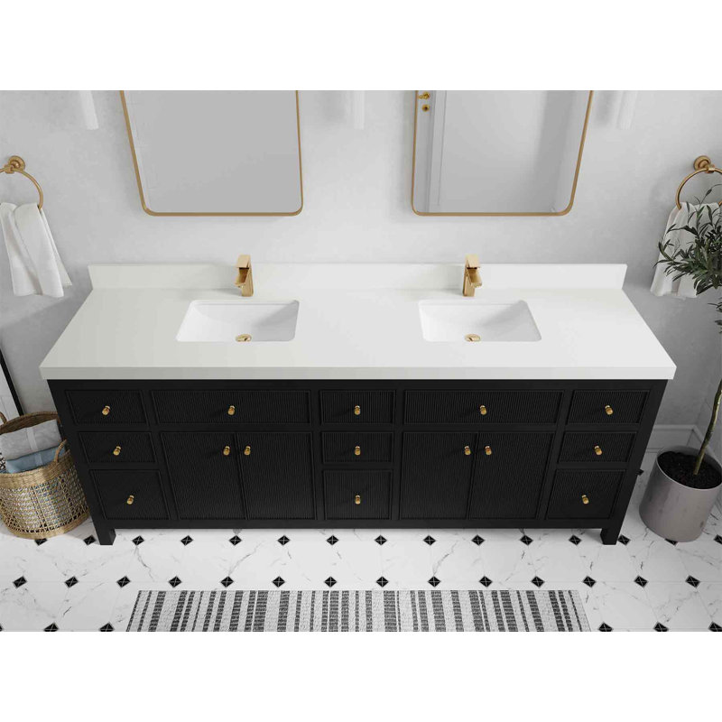 Ensemble de meuble-lavabo double 84 po, Noir, Blanc