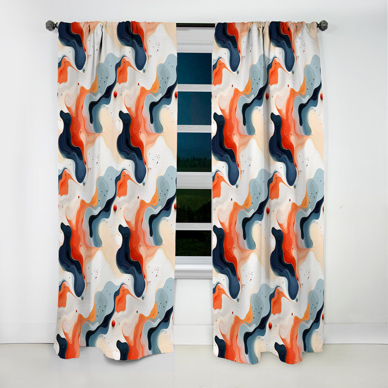 Toile de marbre fusion artistique pêche et bleu - Rideau occultant en marbre abstrait - 1 panneaux, L 52 po x L 90 po