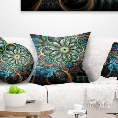 Fleurs bleu clair fractales bleues - coussin imprimé floral
