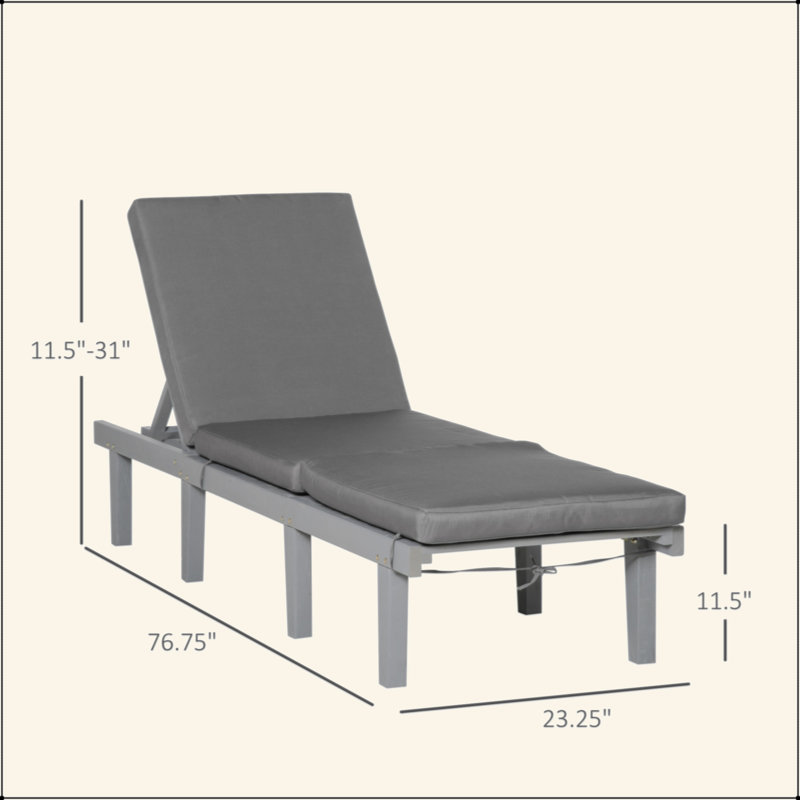 Chaise Lounge Chair For Outdoor, Patio Recliner With 4-Position Adjustable Backrest And Cushion For Deck, Beach, Lawn And Sunbathing