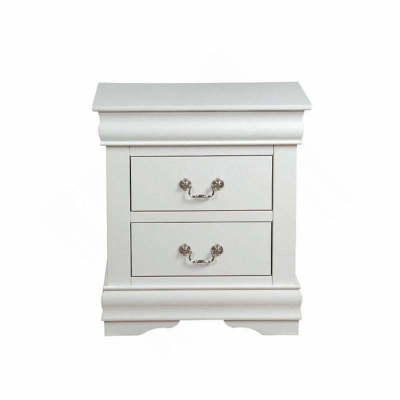 Table de chevet en pin massif avec 2 tiroirs au fini blanc
