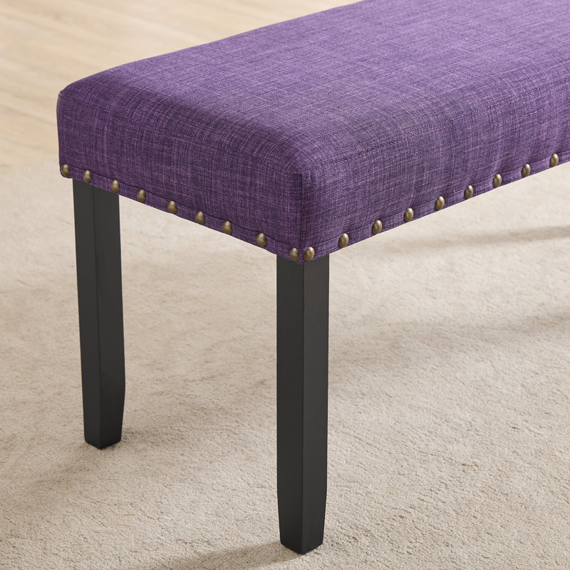 Fabric Dining Bench with Nailhead Trim, Purple