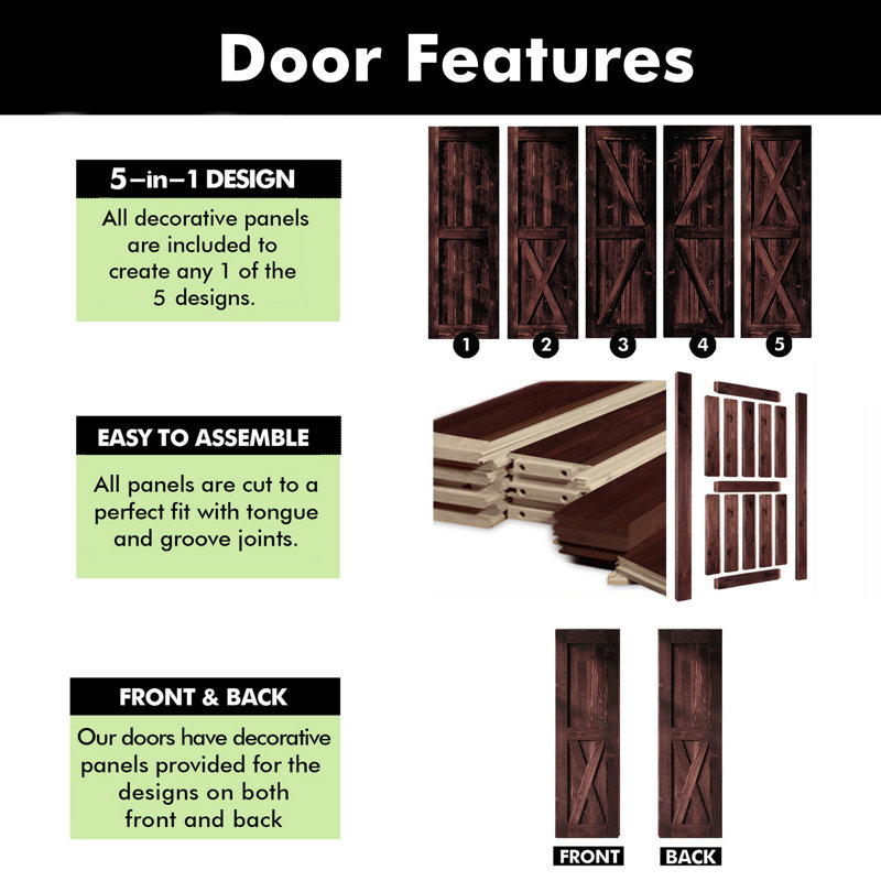 84 po de hauteur 5-en-1 Design acajou rouge massif couleur bois de pin fini / non assemblé une porte seulement, 36 po x 84 po