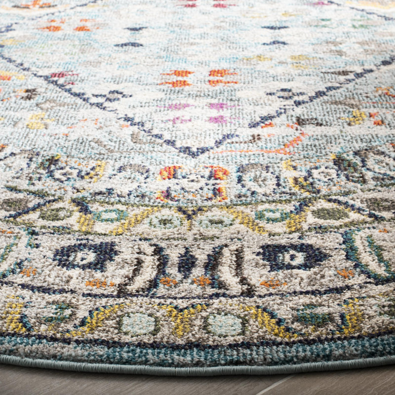 Hertzler Oriental Blue/Light Gray Area Rug, Round 5'