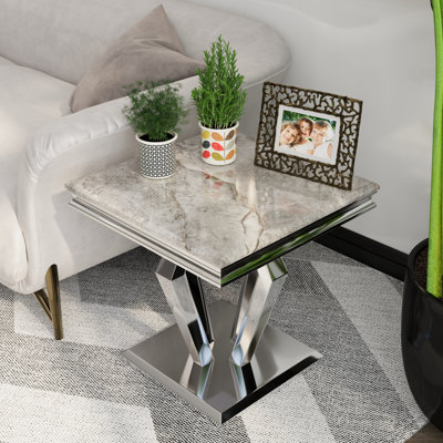 Ensemble de 2 tables de bout grises et argentées avec base géométrique
