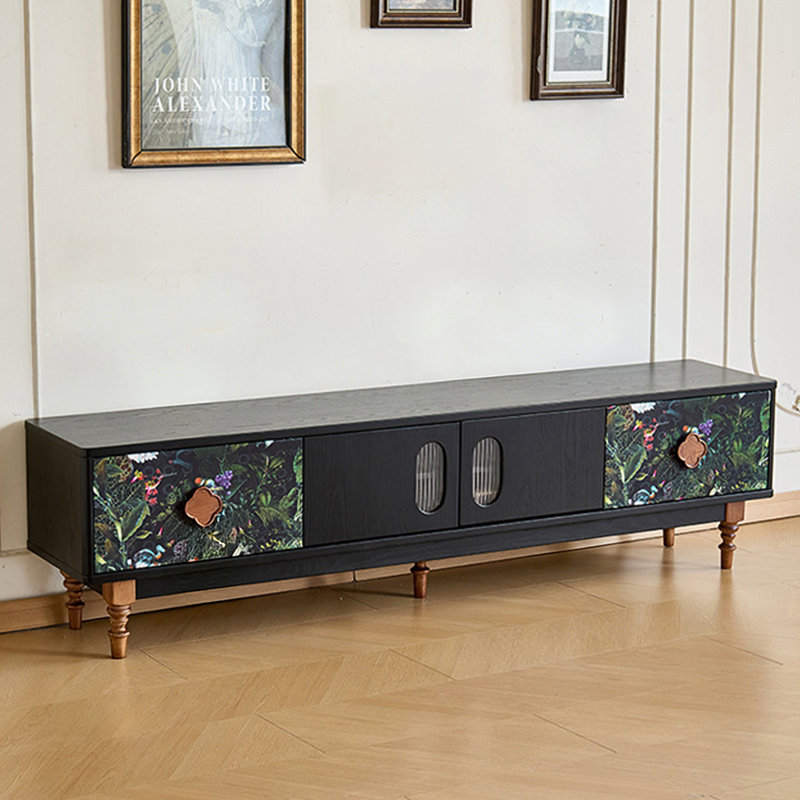 Meuble télé rétro en bois massif noir, 70.87