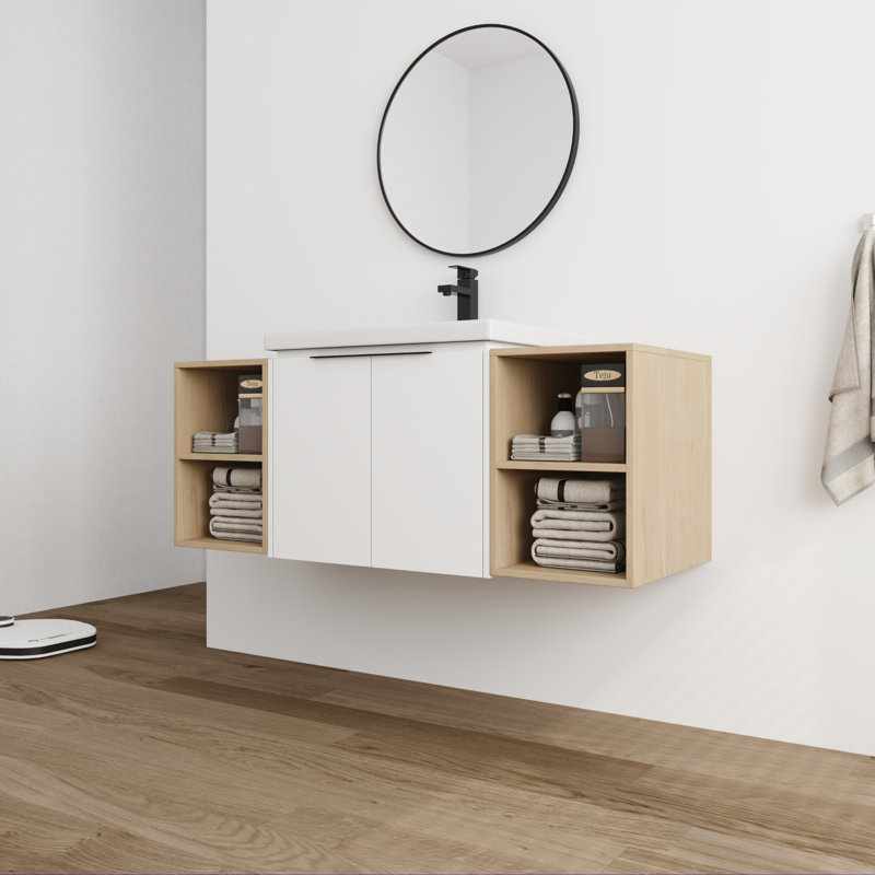 Laprincia 48.14 " W Free Standing Wall Mounted 1 Single Vanity Bathroom Vanity With Ceramic Top