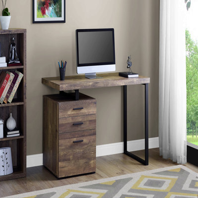 Bureau d'ordinateur, bureau personnel, ordinateur portable, installation à gauche, à droite, tiroirs de rangement, L 48 po, bureau, stratifié brun, métal noir, contemporain, moderne