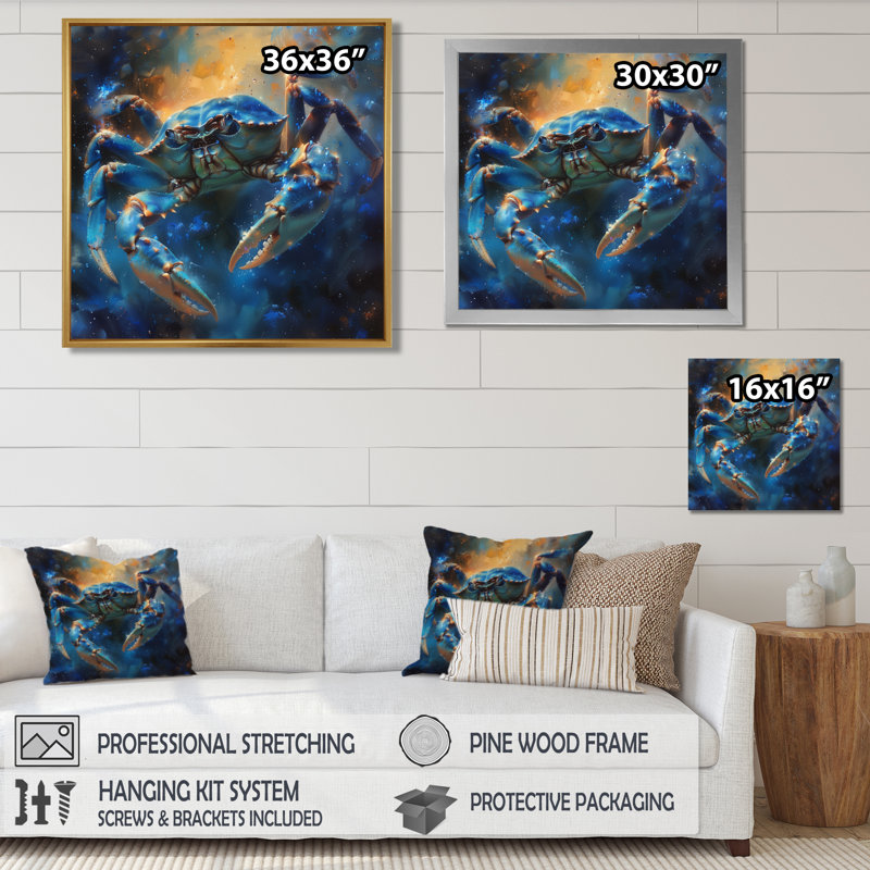 Décoration murale bleu astrologie cosmique cancer I - astronomie cancer, Cadre flottant brun, H 30 po x l 30 po