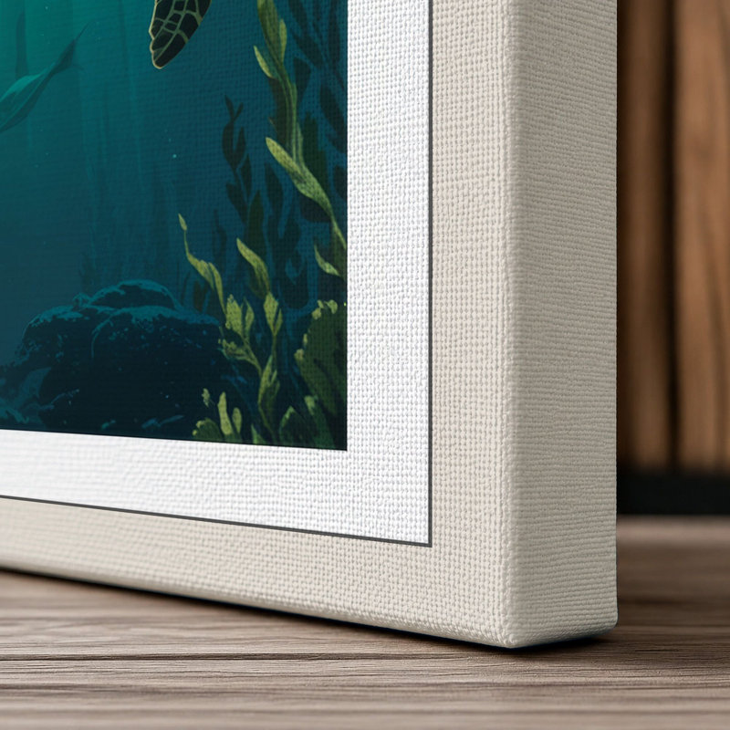 Turtle in Light Coastal - Wrapped Canvas, 24x16 - 61.0 x 40.6 cm, Cream Border