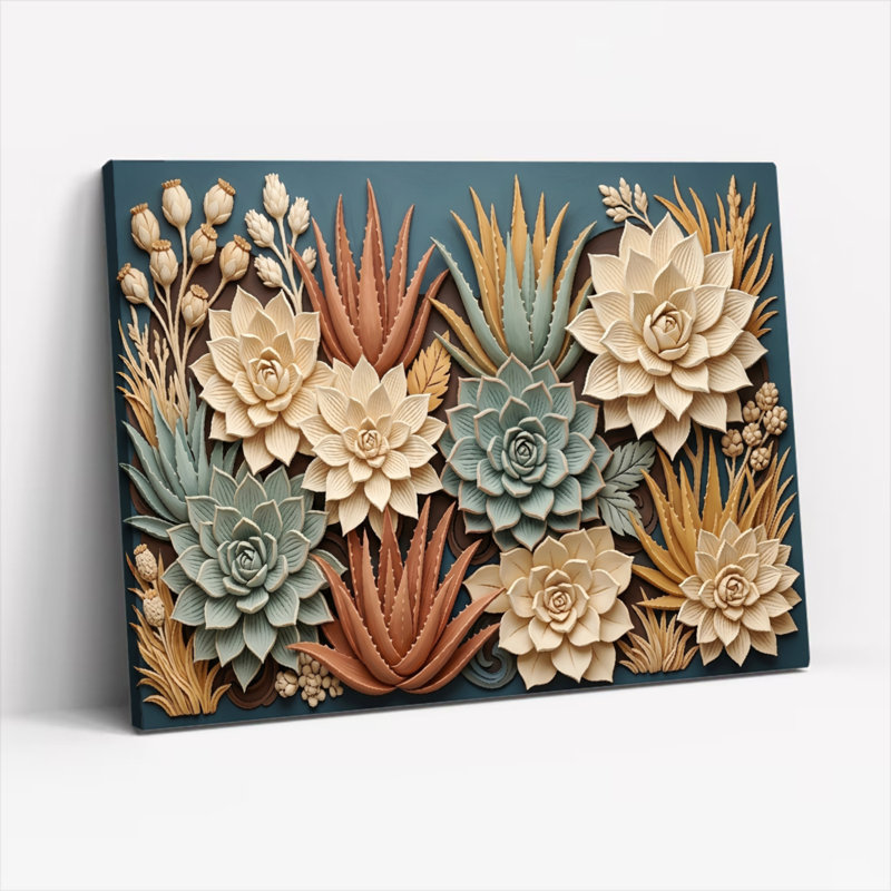 Ensemble de 1 tableau sur toile représentant des plantes succulentes, 18"H x 24"W, Toile tendue