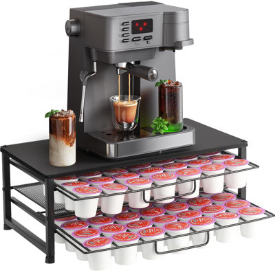 K Cup Holder Organizer For 70 Pods, 2-Tier Coffee Pod Holder For K-Cup With 2 Sliding Storage Drawers, Coffee Station Bar Organizer For Kitchen Countertop, Home & Office, Frosted Black
