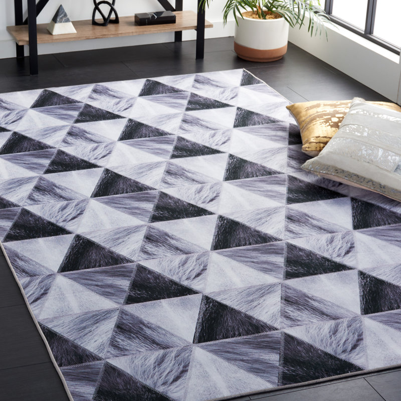 Tapis géométrique en polyester tissé à la machine gris clair / gris foncé, Rectangle de 5 pi x 8 pi