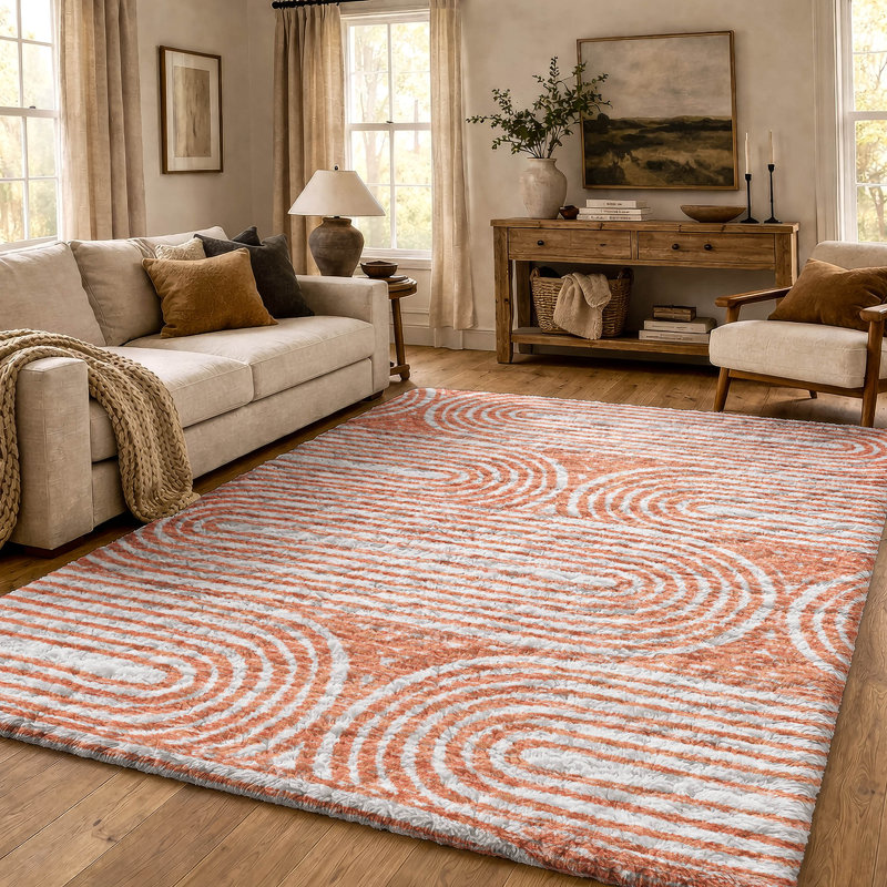 Premium Machine Washable Dream Shag ADS540 Art Deco Rug, Salmon, 5' x 7'6"