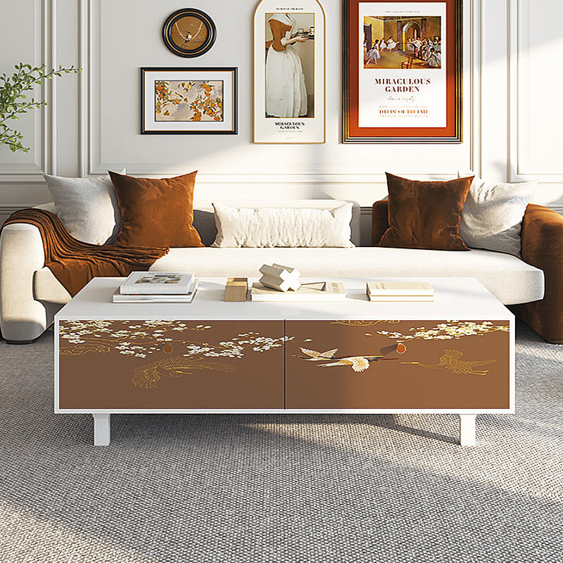 Table basse française avec rangement peint rétro, Blanc