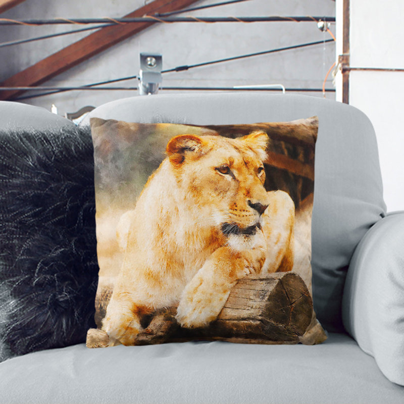 Lioness Square Throw Cushion, 55cm H x 55cm W x 20cm D