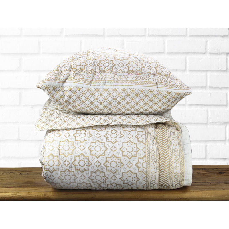 ensemble de en voile en coton médaillon Ducote, Double/Grand, Blanc / Doré
