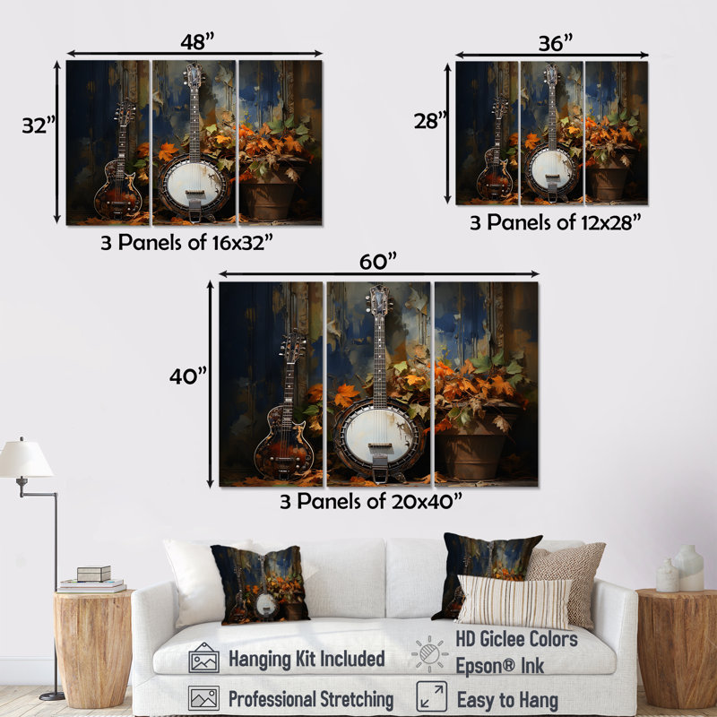 Chêne doré Banjo Resson II - musique, art mural, Toile tendue, H 32 po x l 48 po