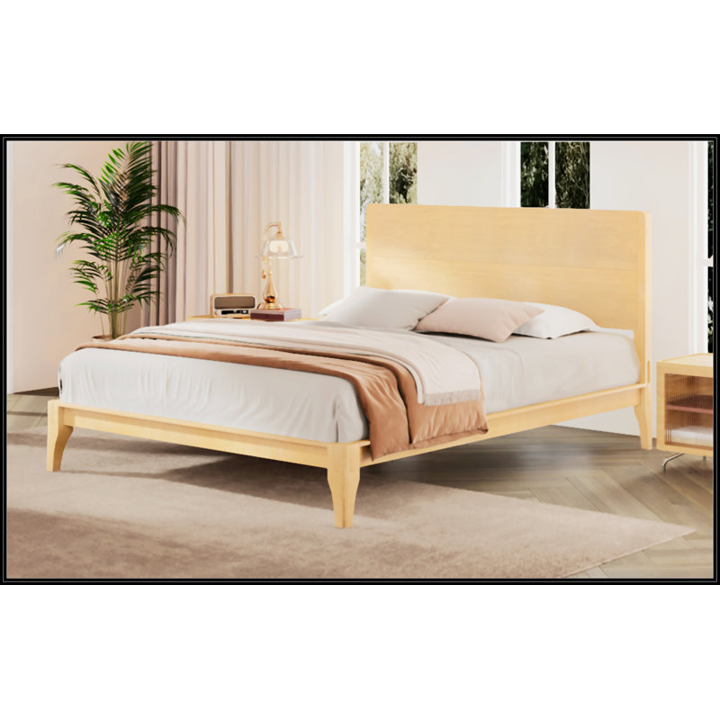 Lit plateforme en bois de bambou Mid-Century, Très grand lit, Chocolat