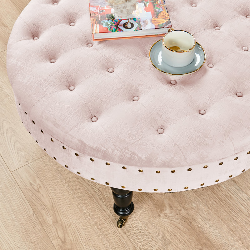 Laforge Velvet Ottoman, Pink Velvet