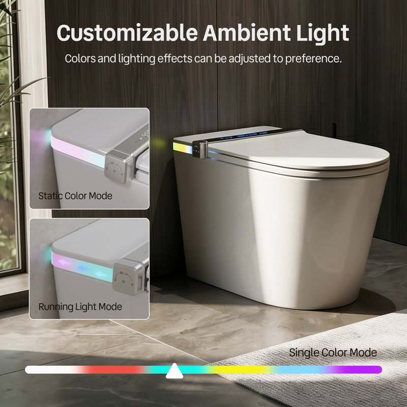 DeerValley Smart Toilet With Bidet: Safety Mode, Foam Shield, Built-in Tank & Pump for Low Pressure, 17.5" ADA Height and LED Display in White