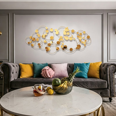 Modern Light Luxury Metal Wall Art, Interlocking Ring Polished Gold Disc Wrought Iron Wall Sculpture For Dining Room Background Wall Decor