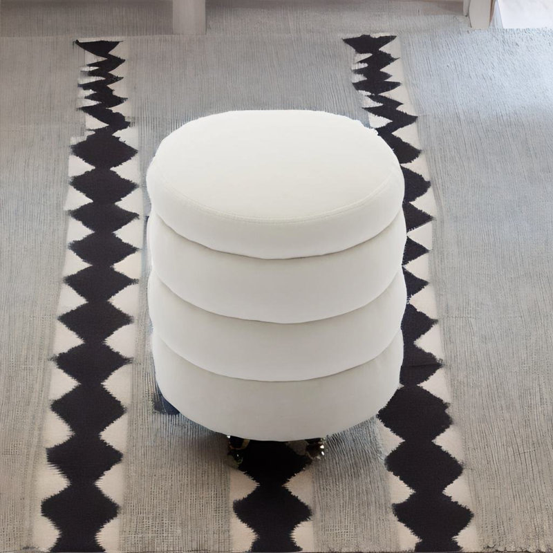 Jaeya Velvet Ottoman, White Velvet